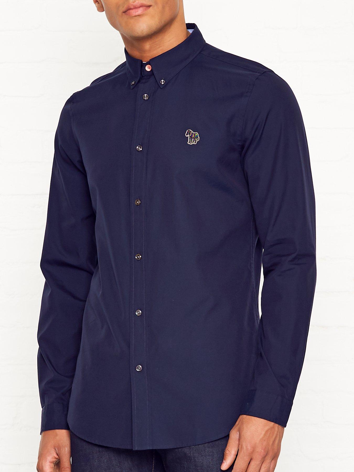 Image 1 of 5 of PS PAUL SMITH PS Paul Smith Zebra Badge Long Sleeve Tailored Fit Shirt - Navy