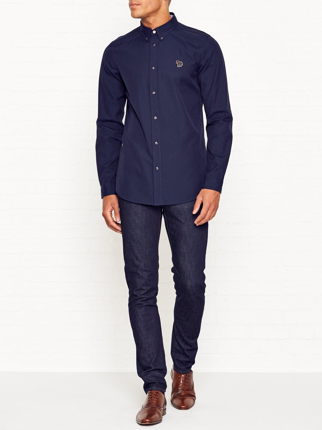 Image 2 of 5 of PS PAUL SMITH PS Paul Smith Zebra Badge Long Sleeve Tailored Fit Shirt - Navy