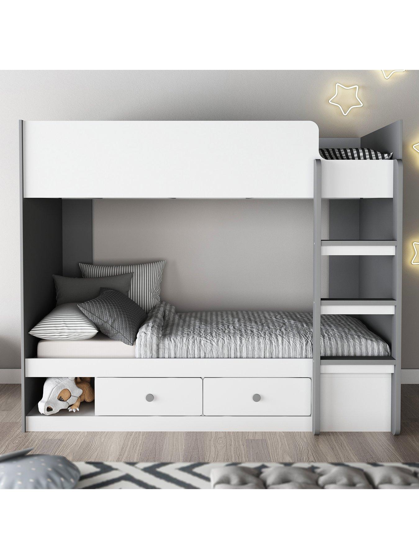 Image of Very Home Peyton Storage Bunk Bed with Mattress Options (Buy and SAVE!) - White/Grey
