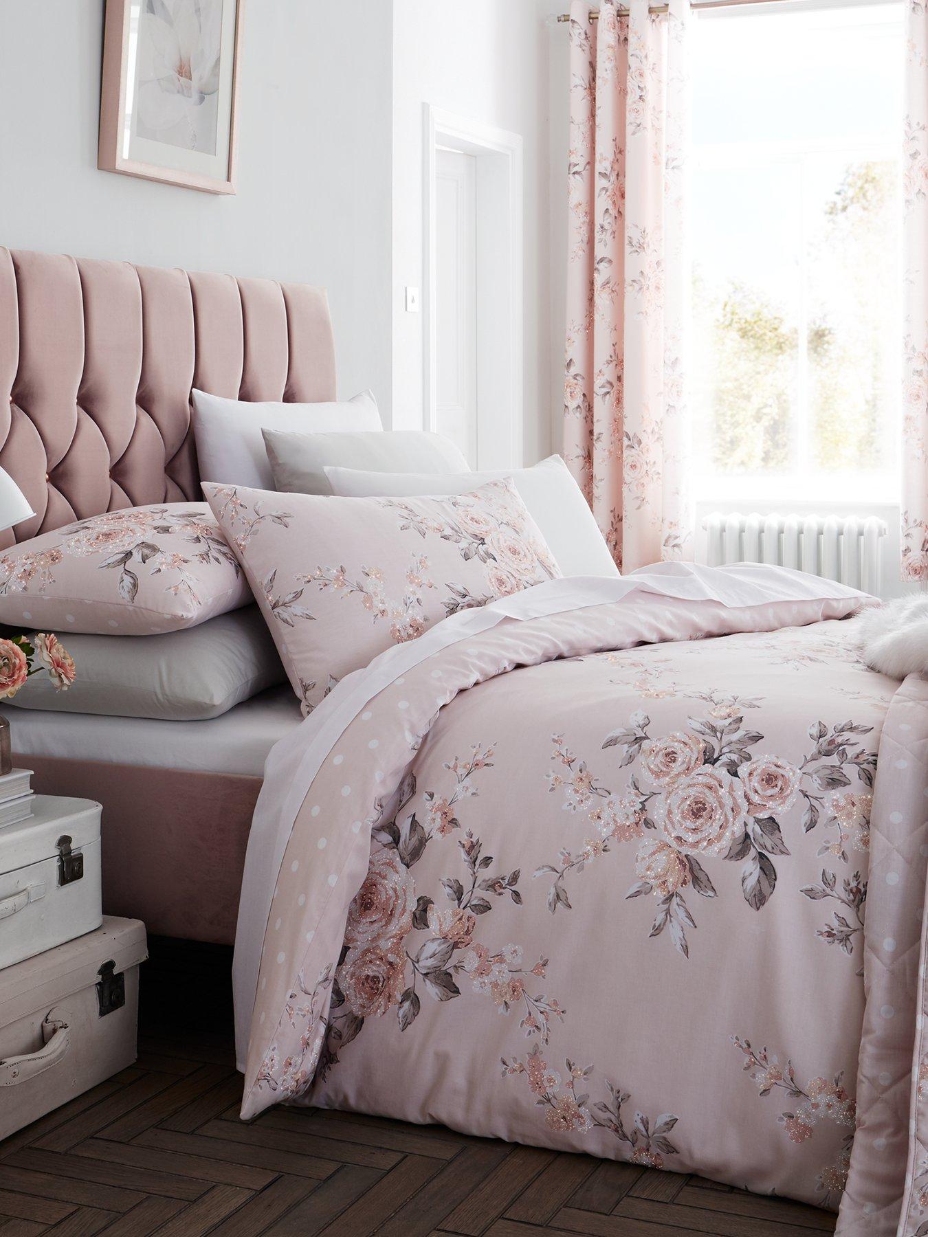 Image 1 of 6 of Catherine Lansfield Canterbury Floral&nbsp;Glitter Duvet Cover Set - Blush Pink