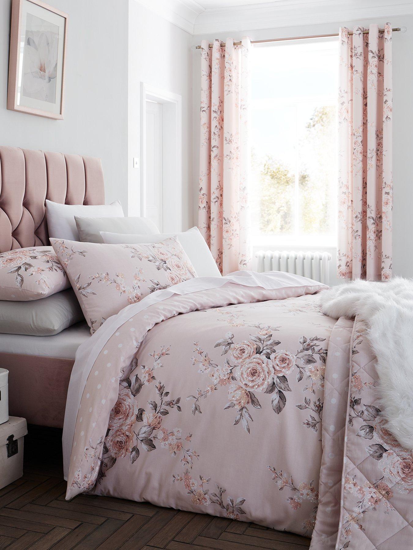 Image 1 of 3 of Catherine Lansfield Canterbury Glitter Bedspread Throw - Blush Pink