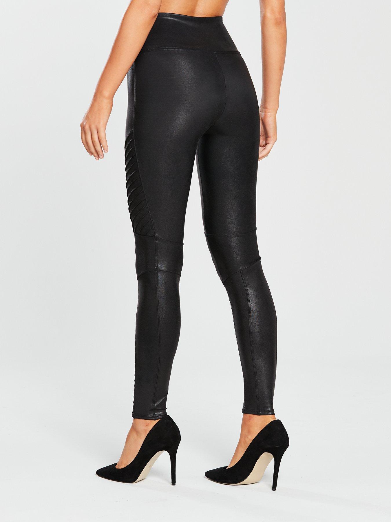 Firm Control Faux Leather Moto Leggings - Black