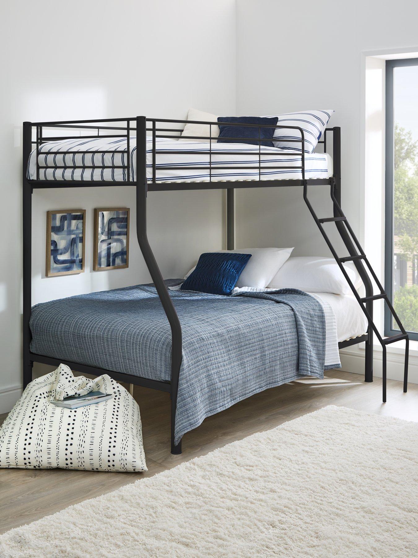 The Very Collection Domino Metal Trio Bunk Bed with Optional Mattresses - with Ladder and Top Bunk Guard Rail