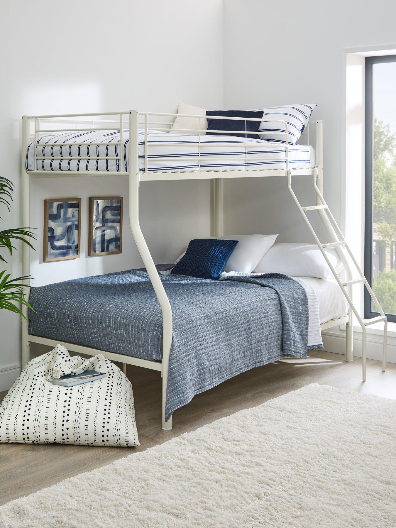 Very Home Domino Metal Trio Bunk Bed with Optional Mattresses - with Ladder and Top Bunk Guard Rail