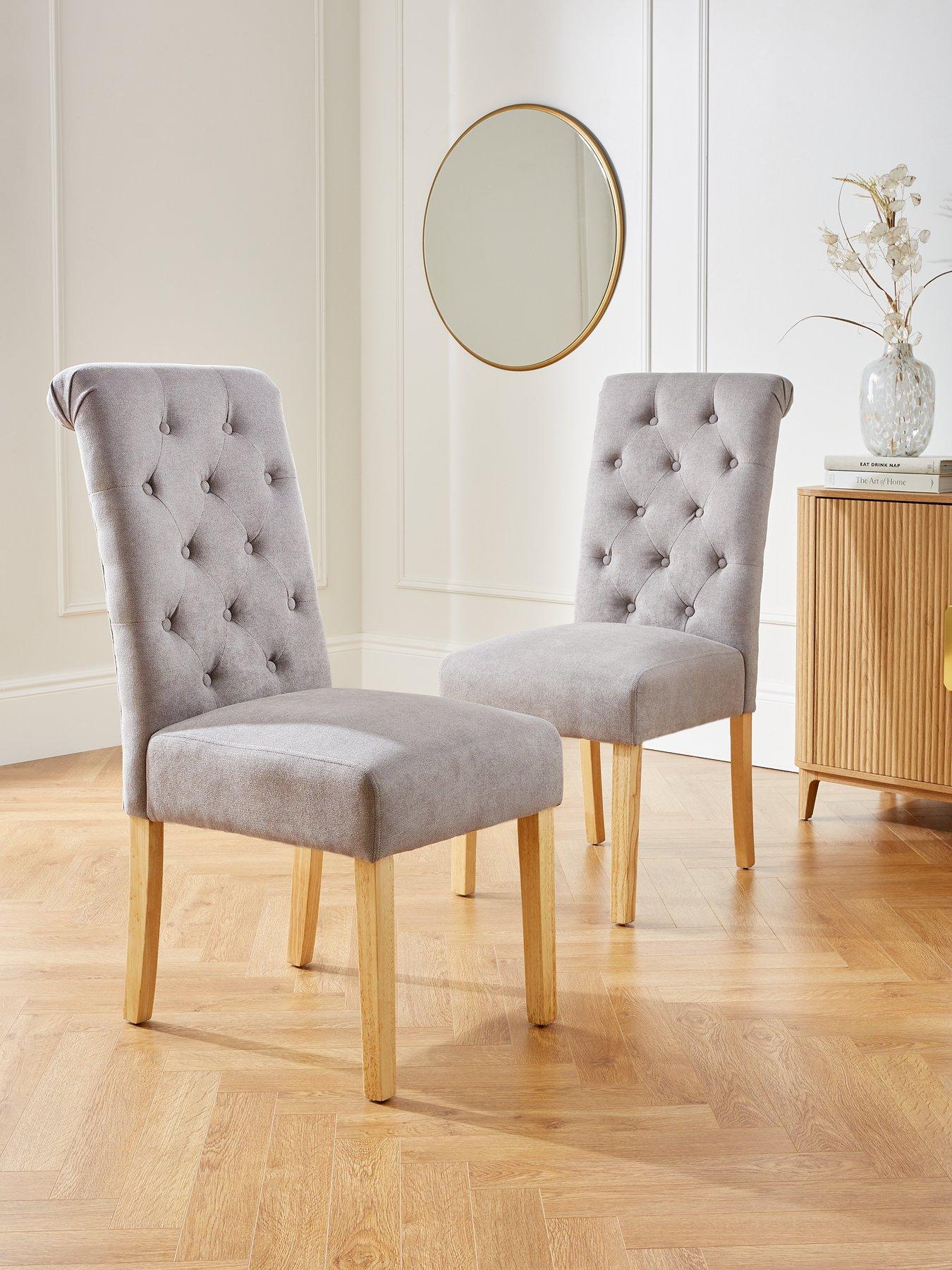 Oak dining chairs clearance with grey upholstery