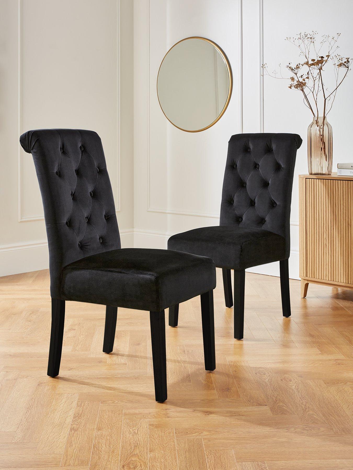 Very Home Pair Of Velvet Scroll Back Dining Chairs - Black - FSC® Certified
