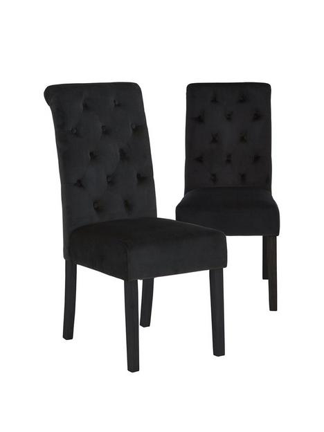 pair-of-velvet-scroll-back-dining-chairs-black