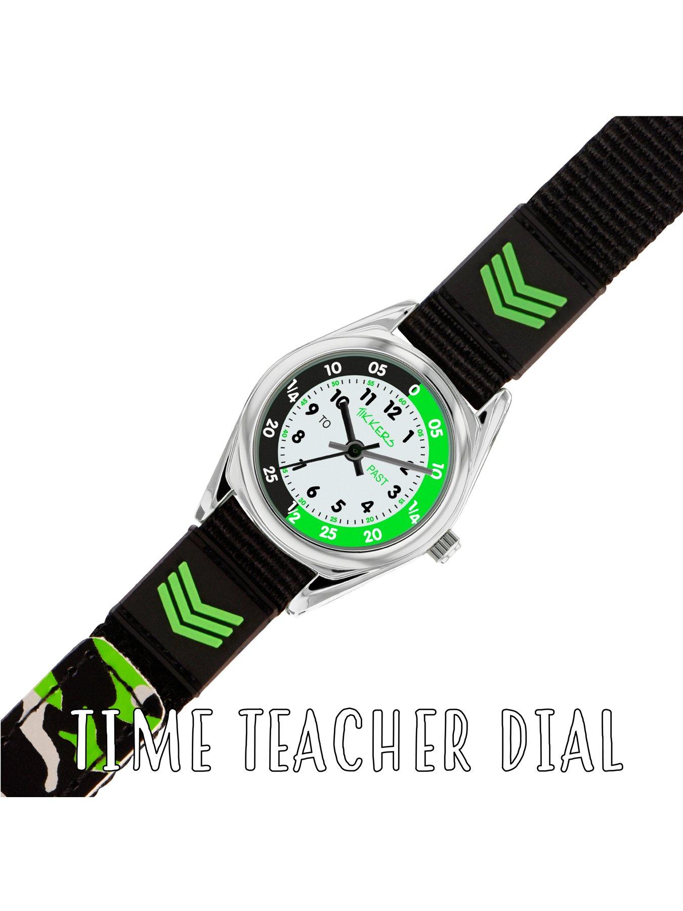 Image 2 of 8 of Tikkers White, Black and Green Time Teller Dial Black Fabric&nbsp;Velco Strap Kids Watch