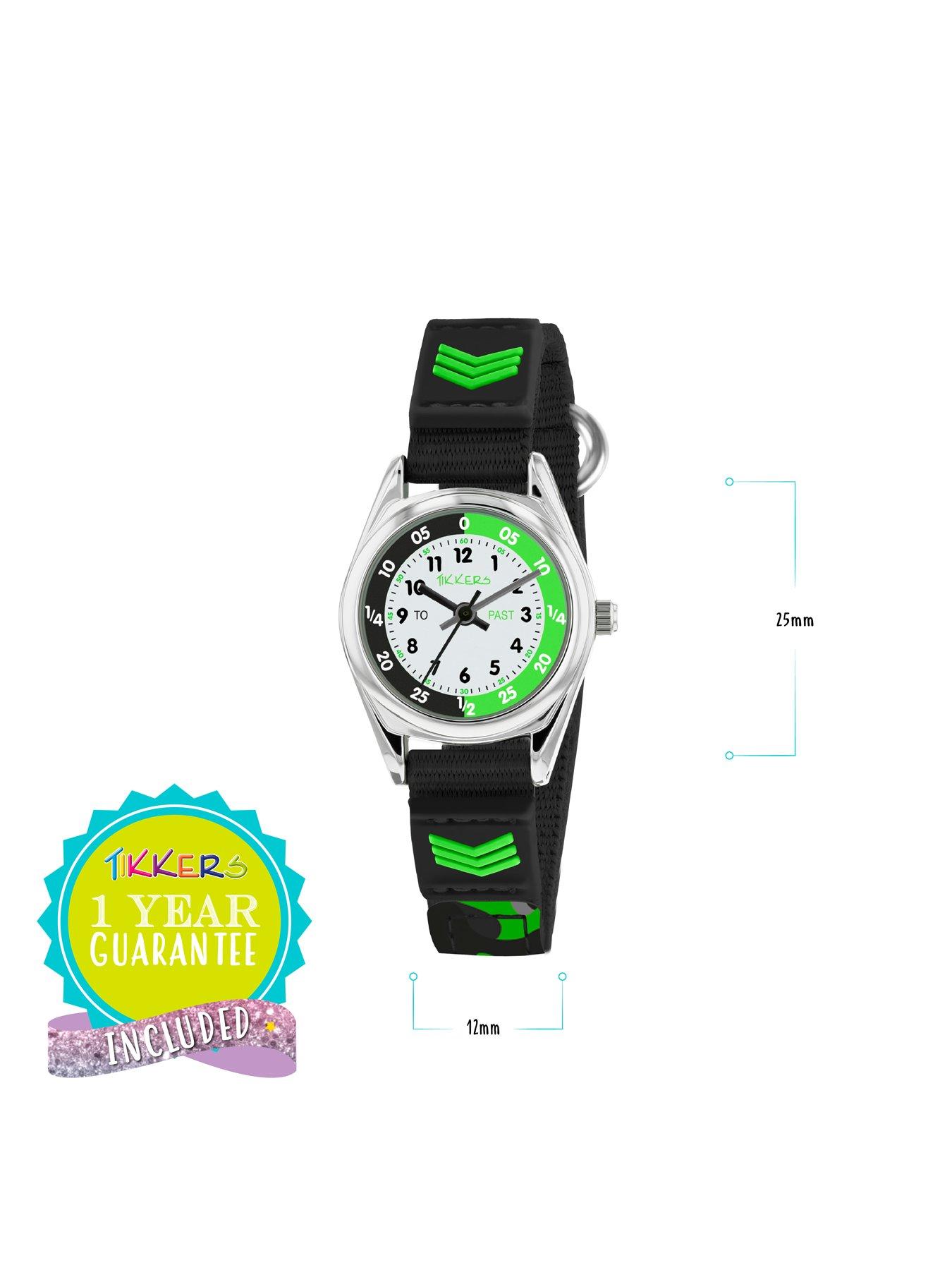 Image 5 of 8 of Tikkers White, Black and Green Time Teller Dial Black Fabric&nbsp;Velco Strap Kids Watch