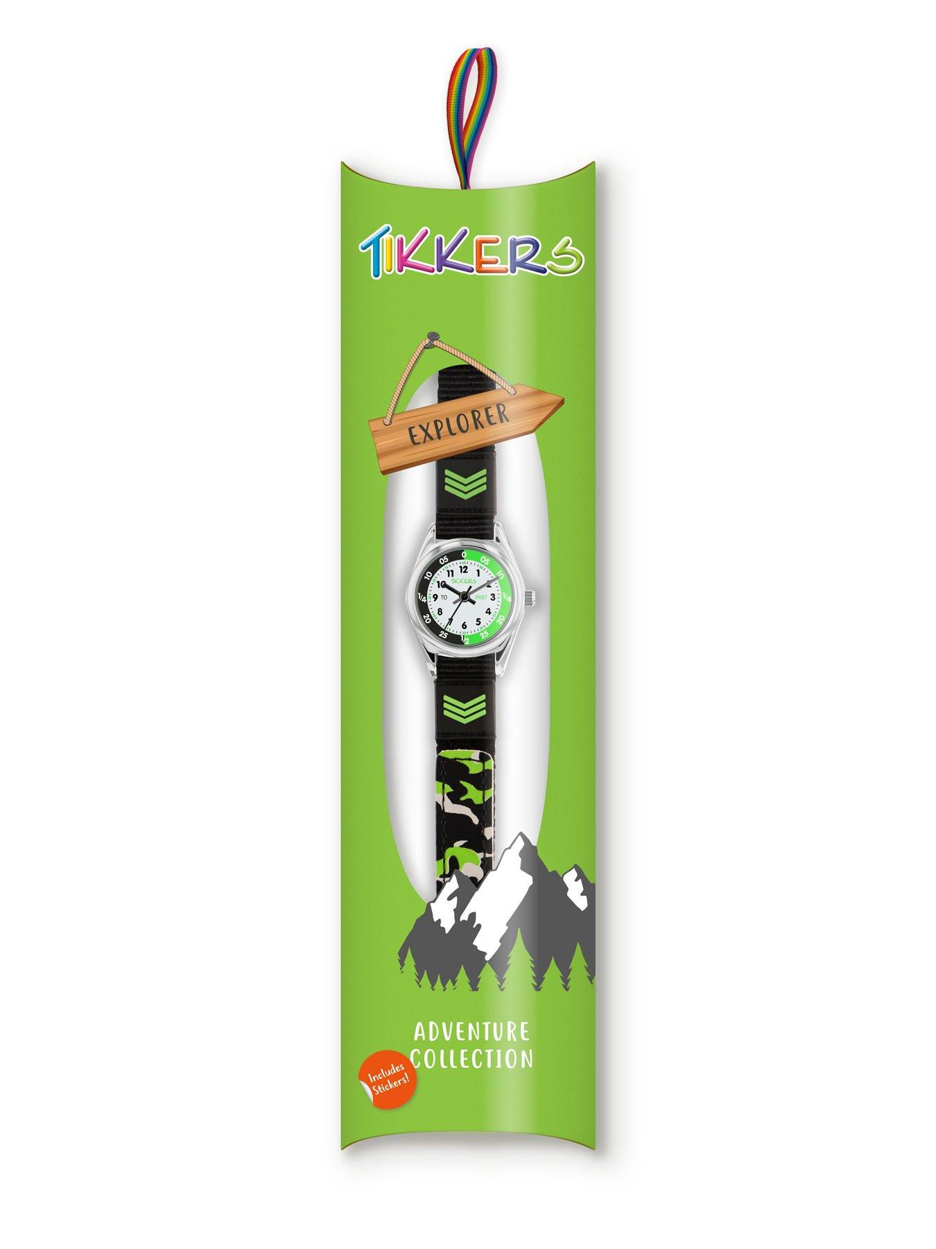 Image 6 of 8 of Tikkers White, Black and Green Time Teller Dial Black Fabric&nbsp;Velco Strap Kids Watch