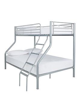 domino-metal-trio-bunk-bed-with-optional-mattresses-fitted-with-a-ladder-and-guard-rail-on-the-top-bunk