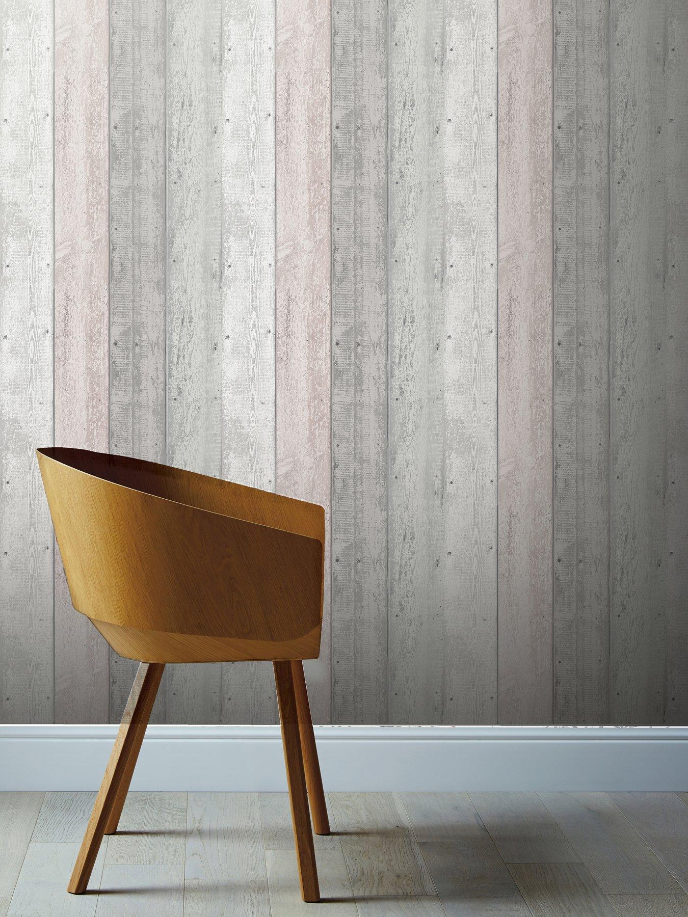 Image 1 of 2 of ARTHOUSE Painted Wood Grey and Blush Wallpaper