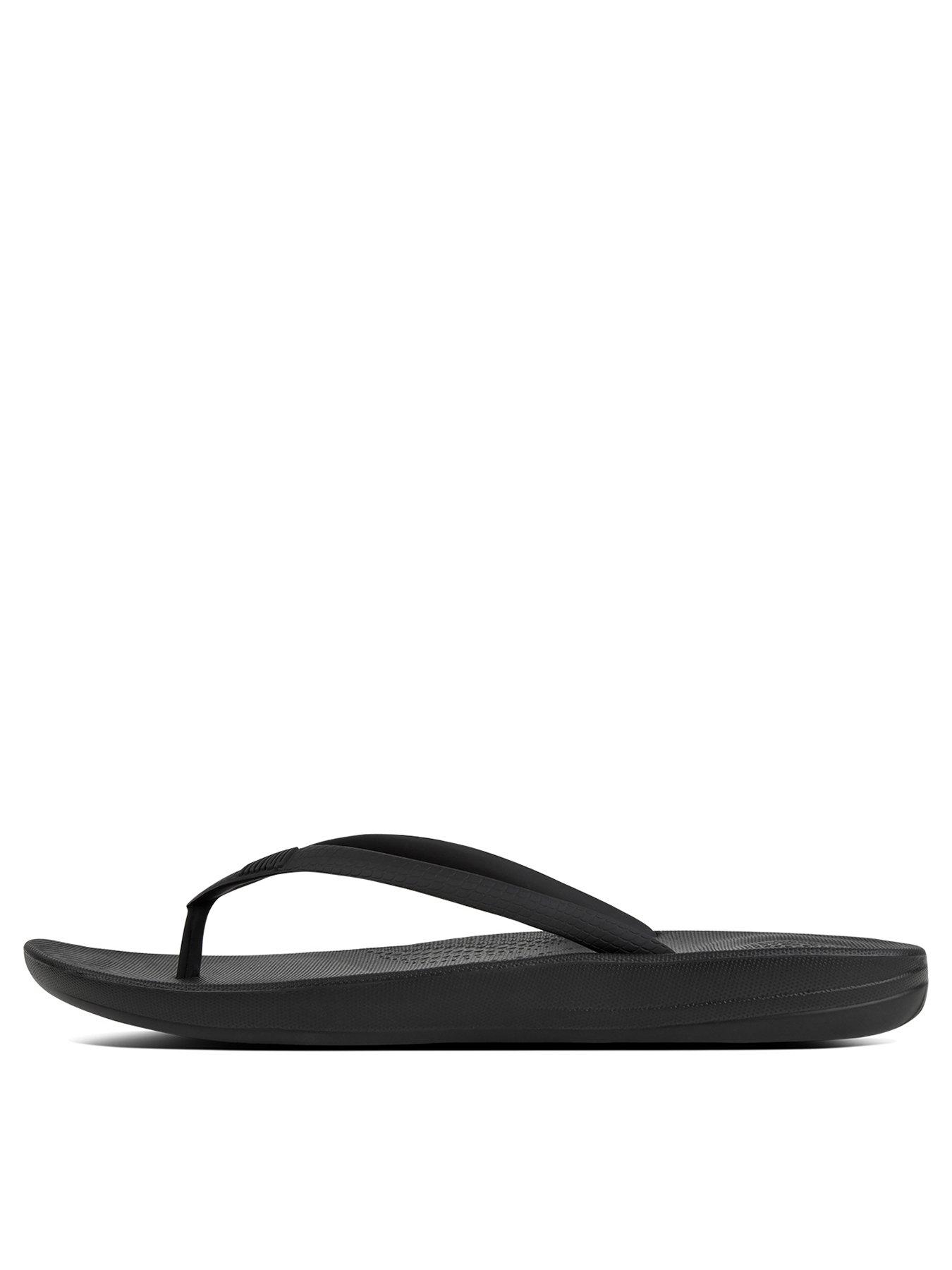 Image 1 of 6 of FitFlop Iqushion Ergonomic Toe Thong Flip Flop Shoes - Black