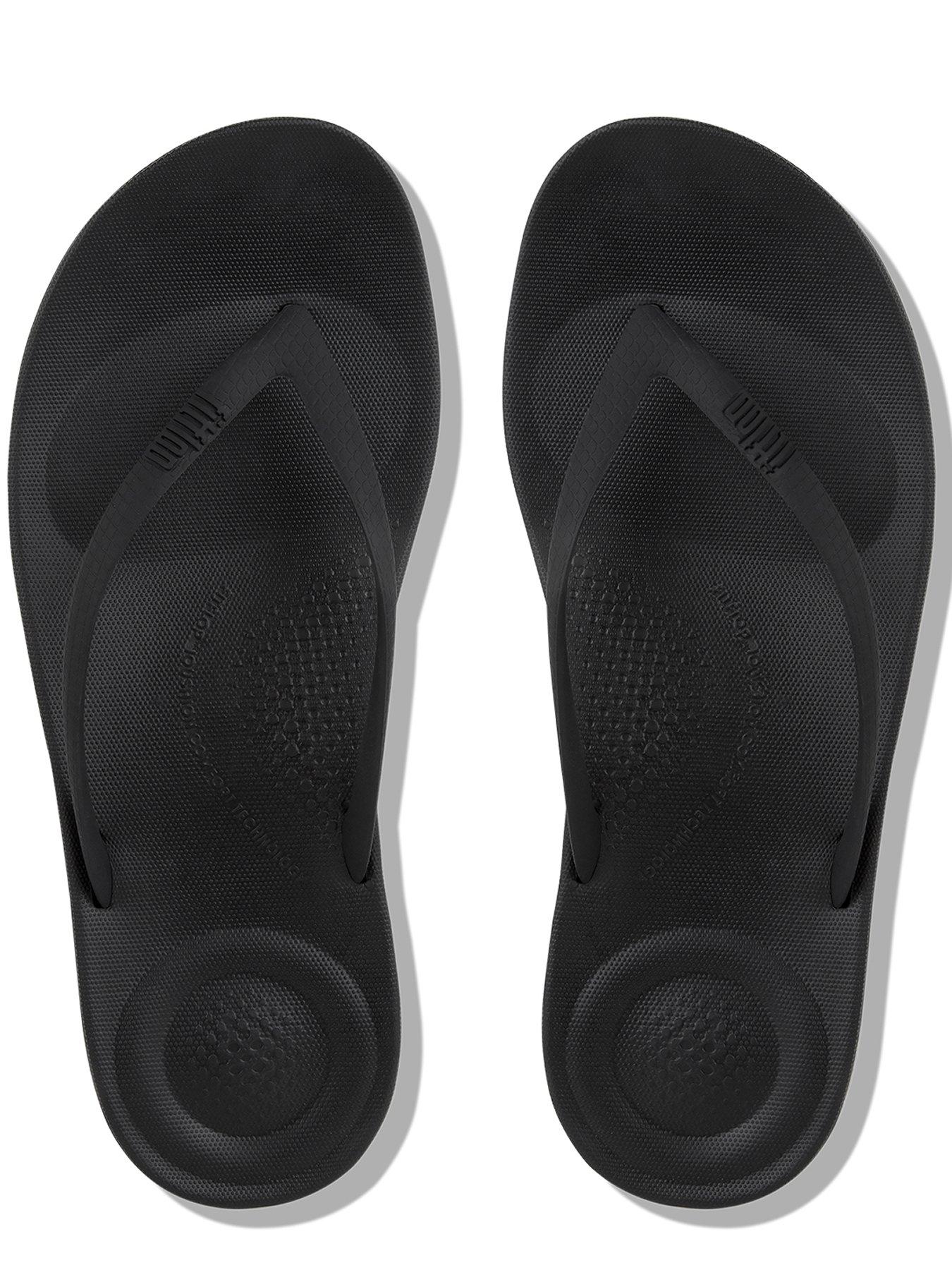 Image 3 of 6 of FitFlop Iqushion Ergonomic Toe Thong Flip Flop Shoes - Black