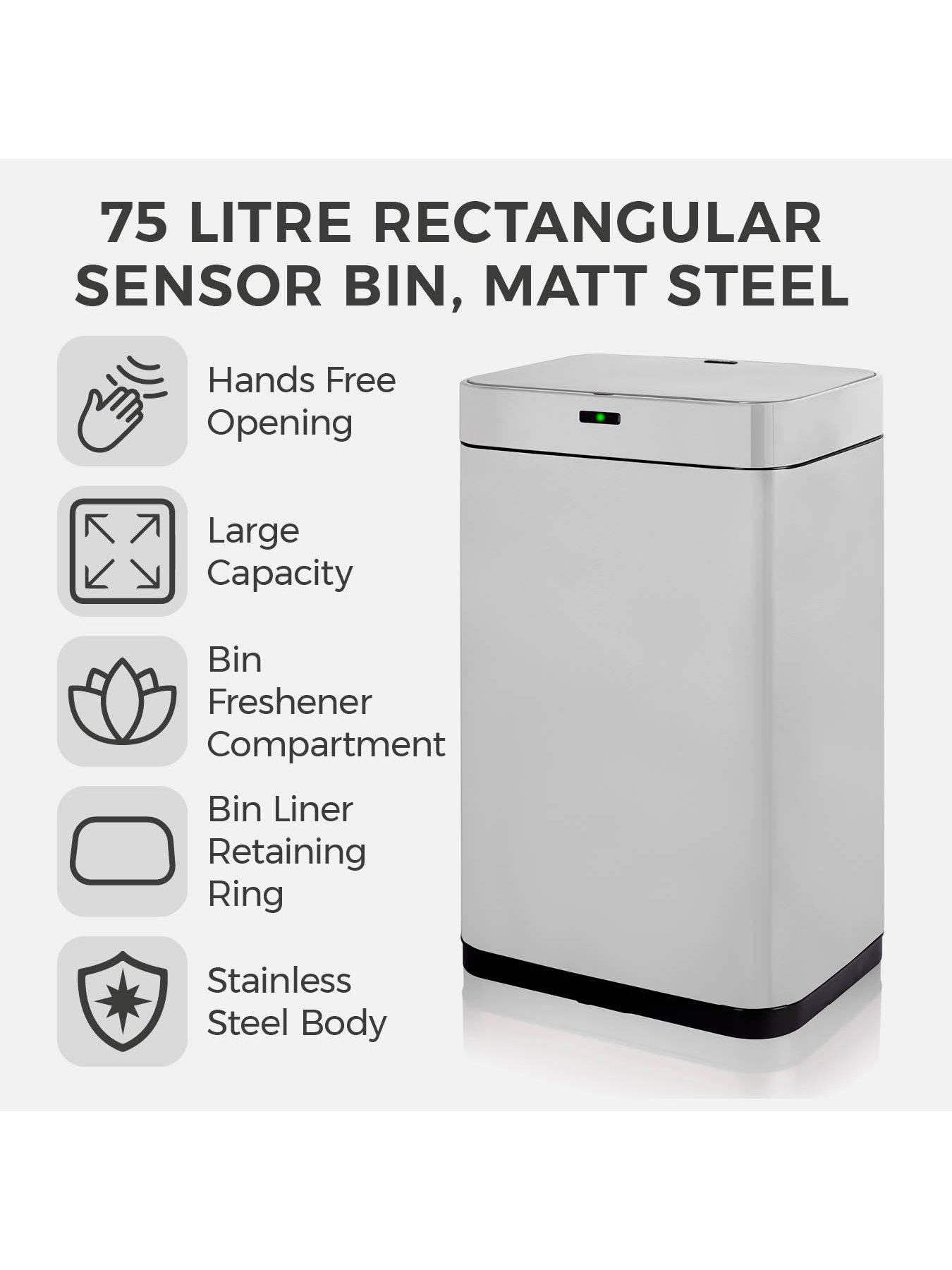 Image 2 of 7 of Tower 75-Litre Rectangular Sensor Bin &ndash; Matt Steel