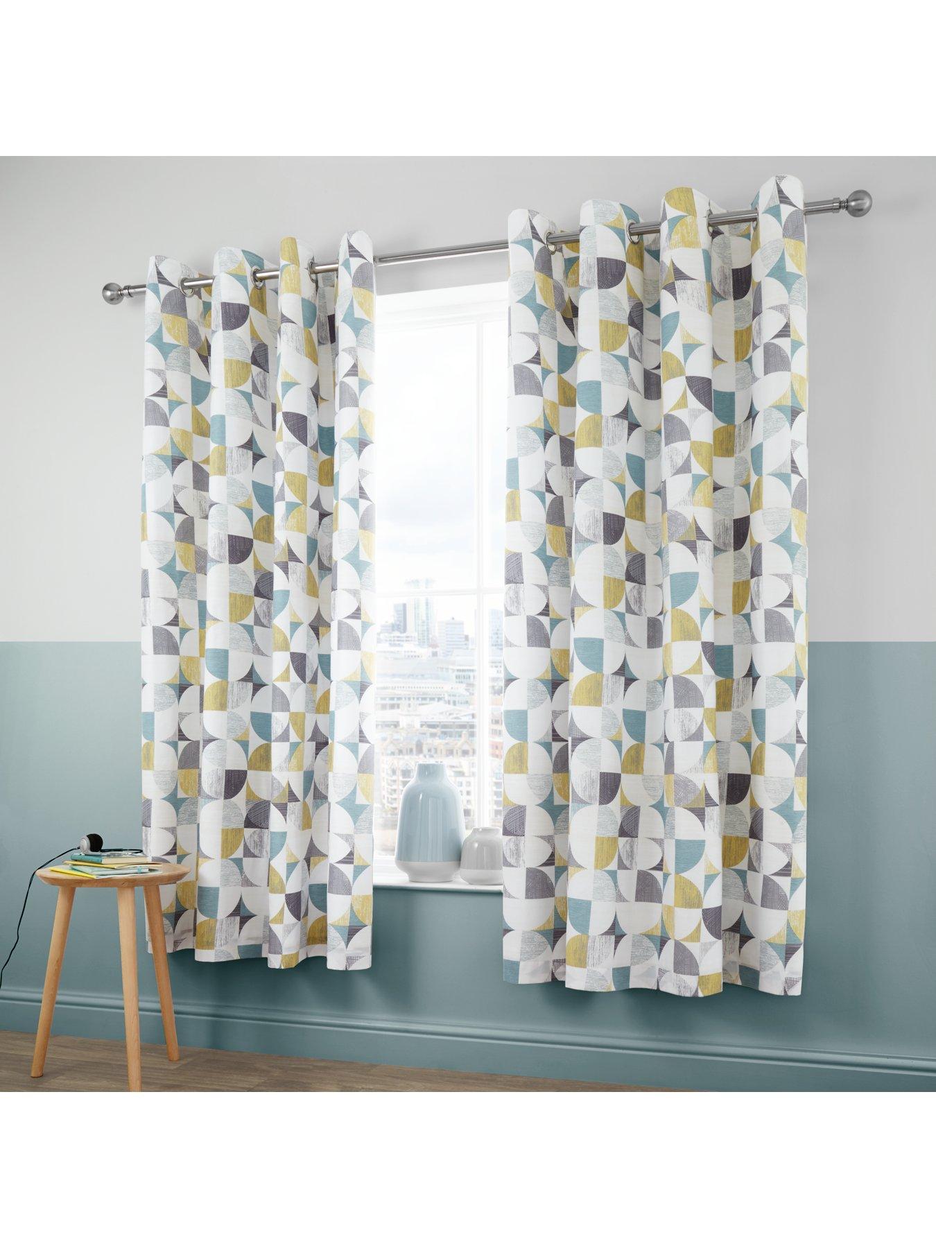 Image 1 of 6 of Catherine Lansfield Retro Circles Eyelet Lined&nbsp;Curtains