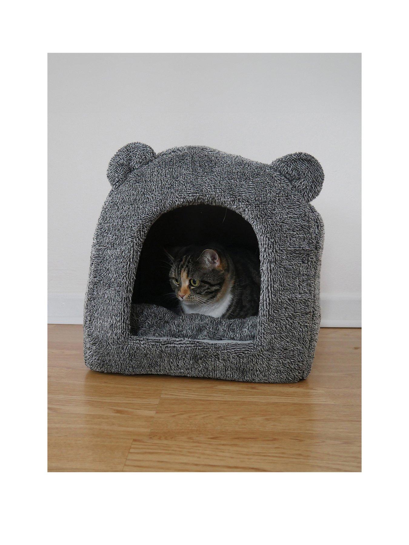 Rosewood Grey Teddy Bear Cat Bed