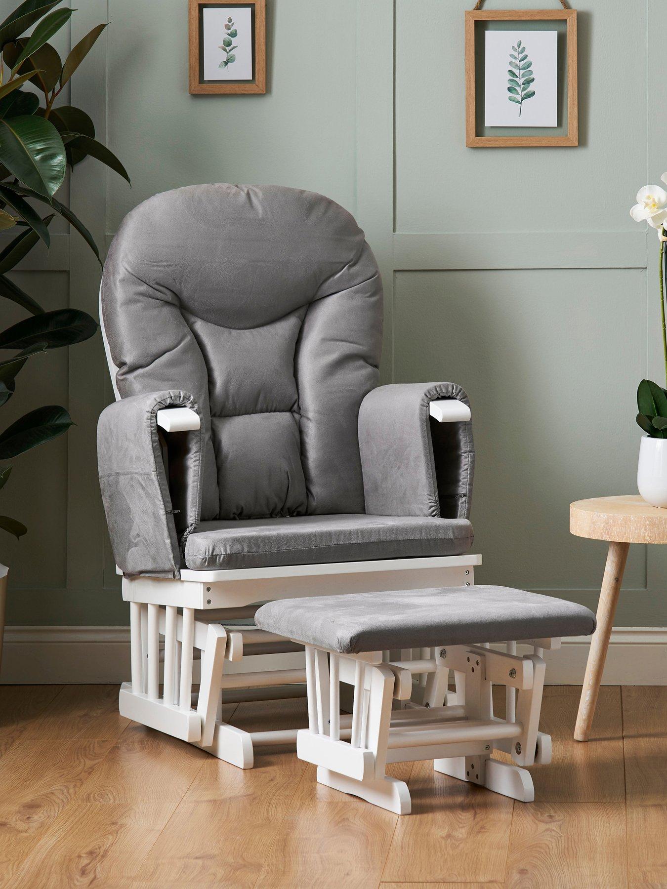 Image 1 of 5 of Obaby Recliner Nursery Chair &amp; Stool - White/Grey