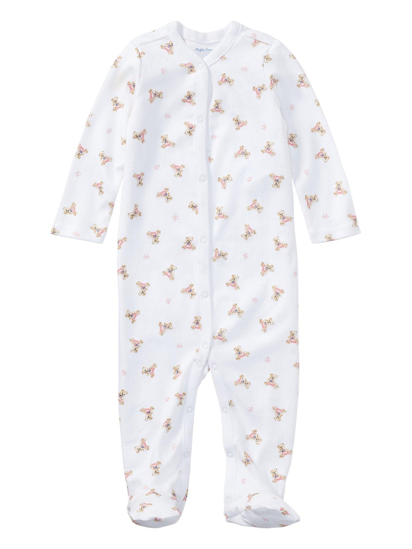 Image 1 of 2 of Polo Ralph Lauren Baby Girls Classic Bear Print All In One - White