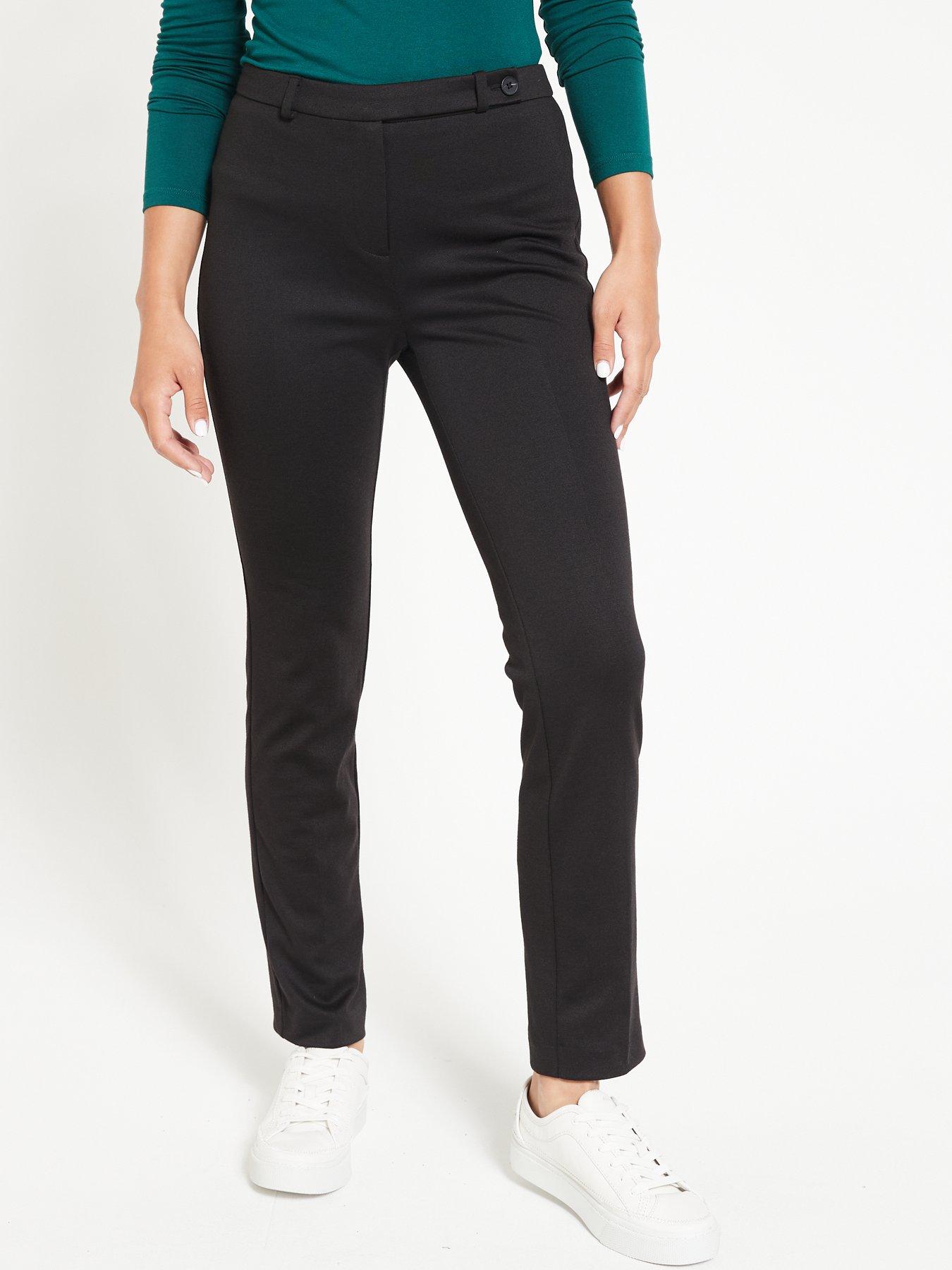 Black Belted Slim Leg Trousers, Womens Trousers