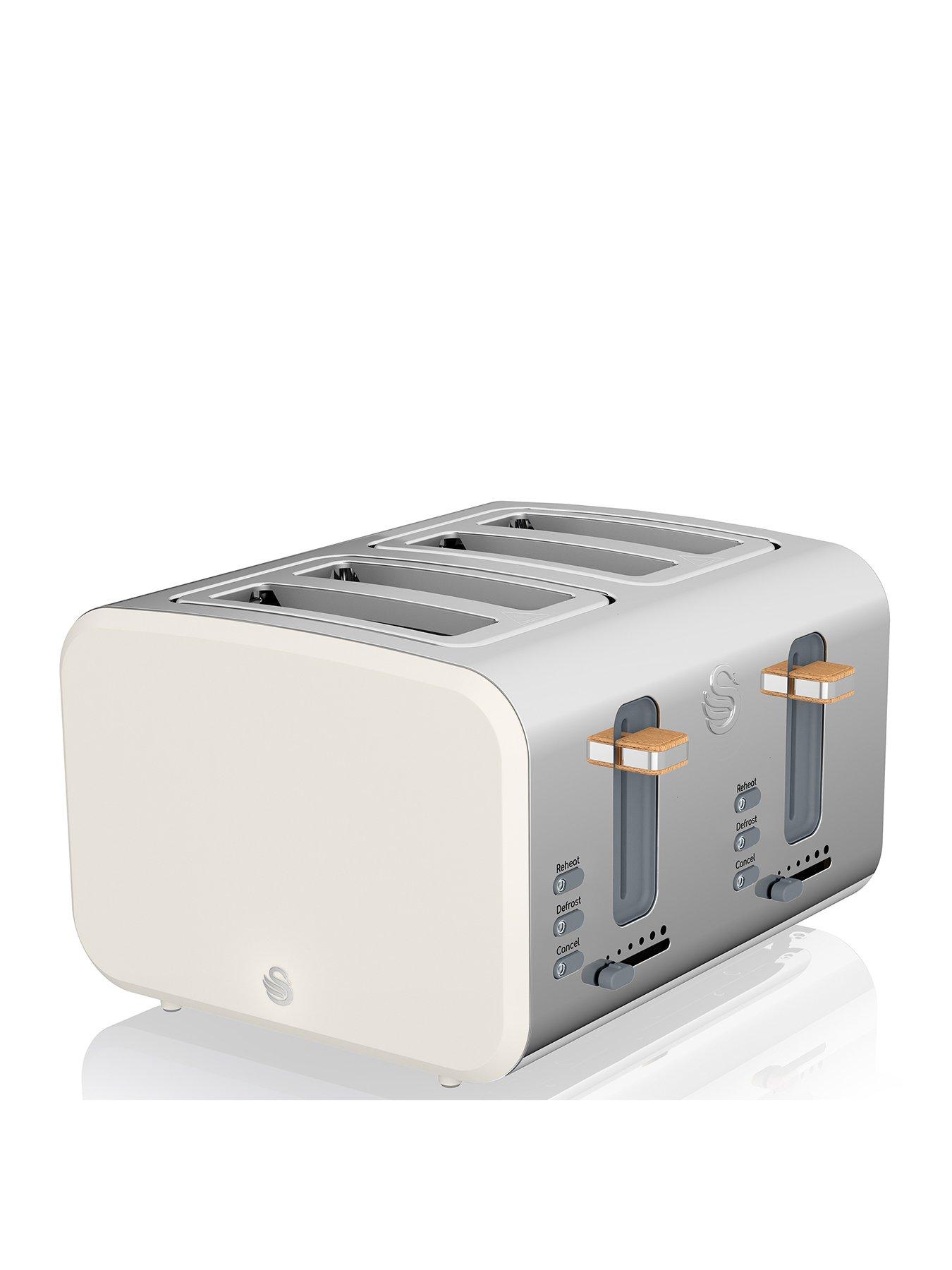 Image of Swan ST14620WHTN Nordic 4-Slice Toaster with Defrost/Reheat/Cancel Functions, Cord Storage, 1500W, White
