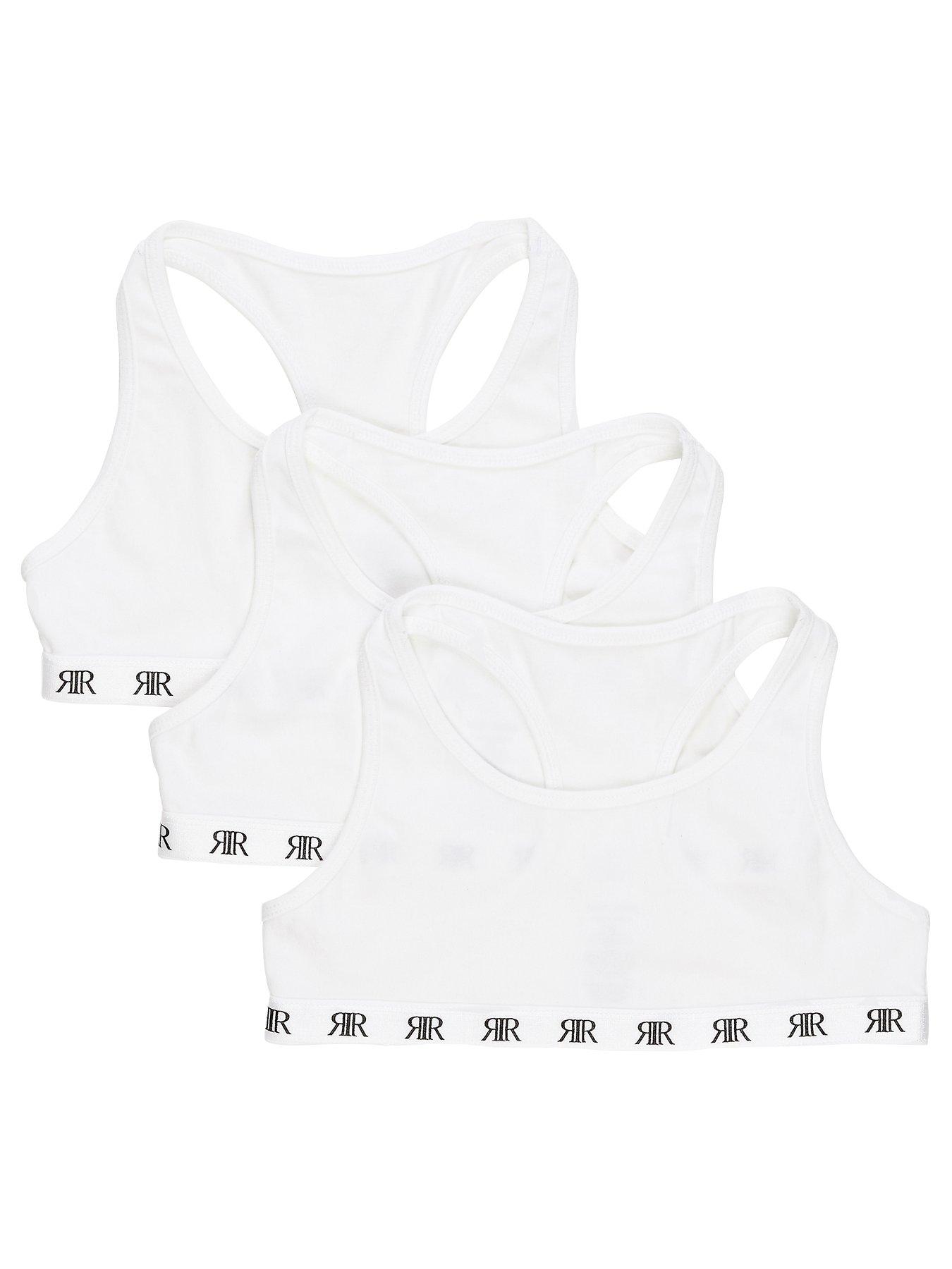 Image 1 of 3 of River Island Girls&nbsp;Branded Racer Back Crop Top Pack - White