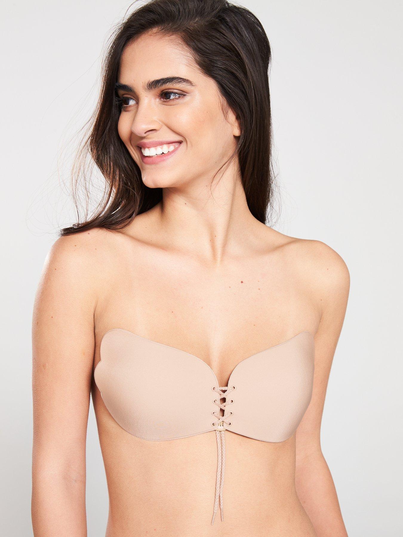 undefined Stick On Lace Up Bra - Nude