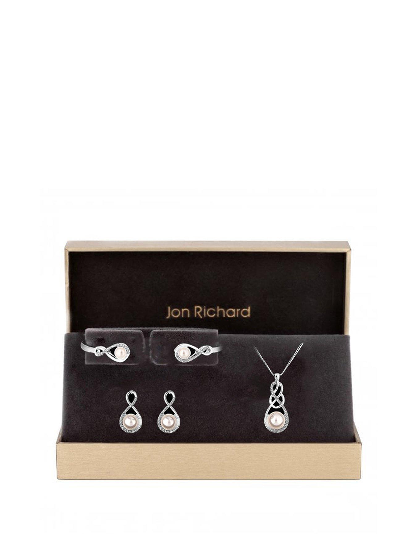 Image of Jon Richard Silver Plated Crystal and Pearl Infinity Pendant, Bracelet and Earrings Set