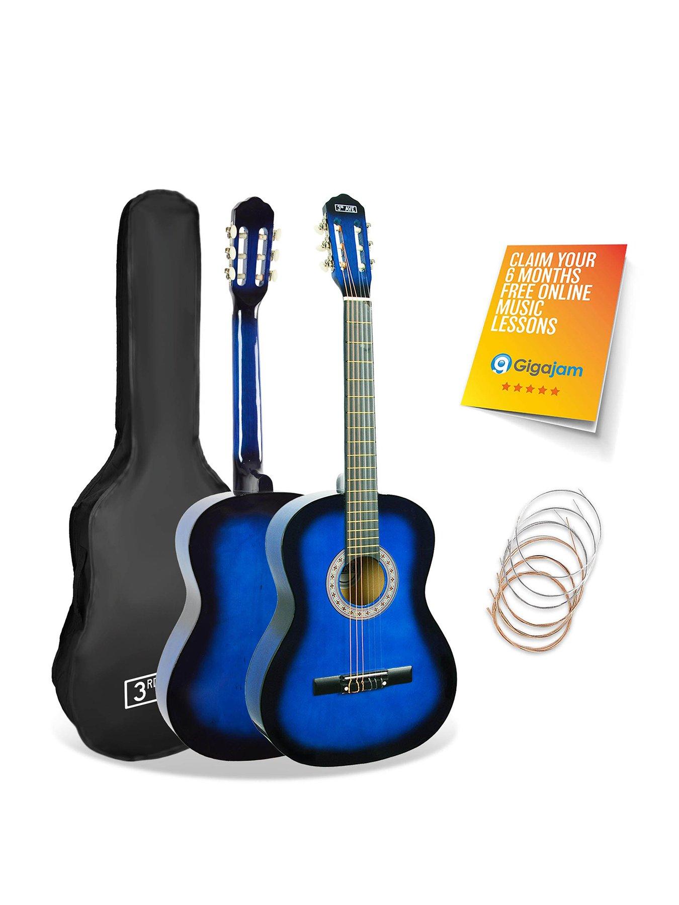3rd Avenue Full Size 4/4 Classical Guitar Beginner Bundle - 6 Months FREE Lessons - Blueburst