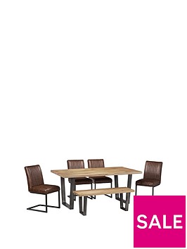 julian-bowen-brooklyn-180-cm-solid-oak-and-metal-table-4-chairs-bench
