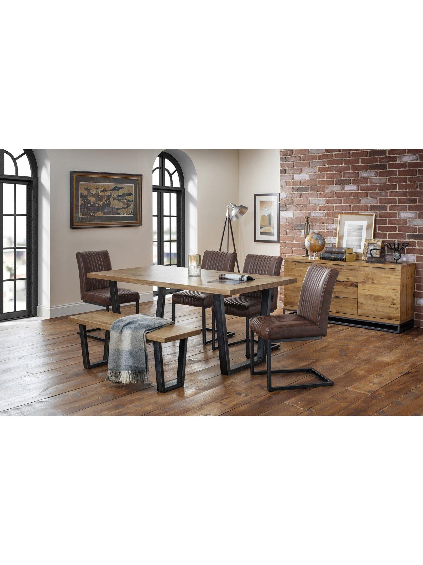 julian-bowen-brooklyn-180-cm-solid-oak-and-metal-table-4-chairs-benchstillFront