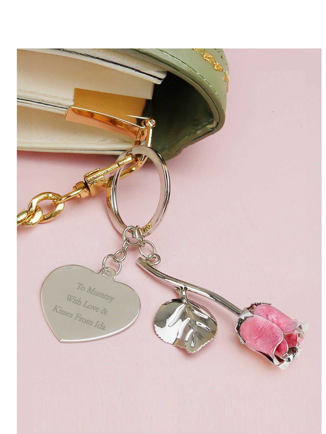 Image 1 of 4 of The Personalised Memento Company Personalised Pink Rose Keyring