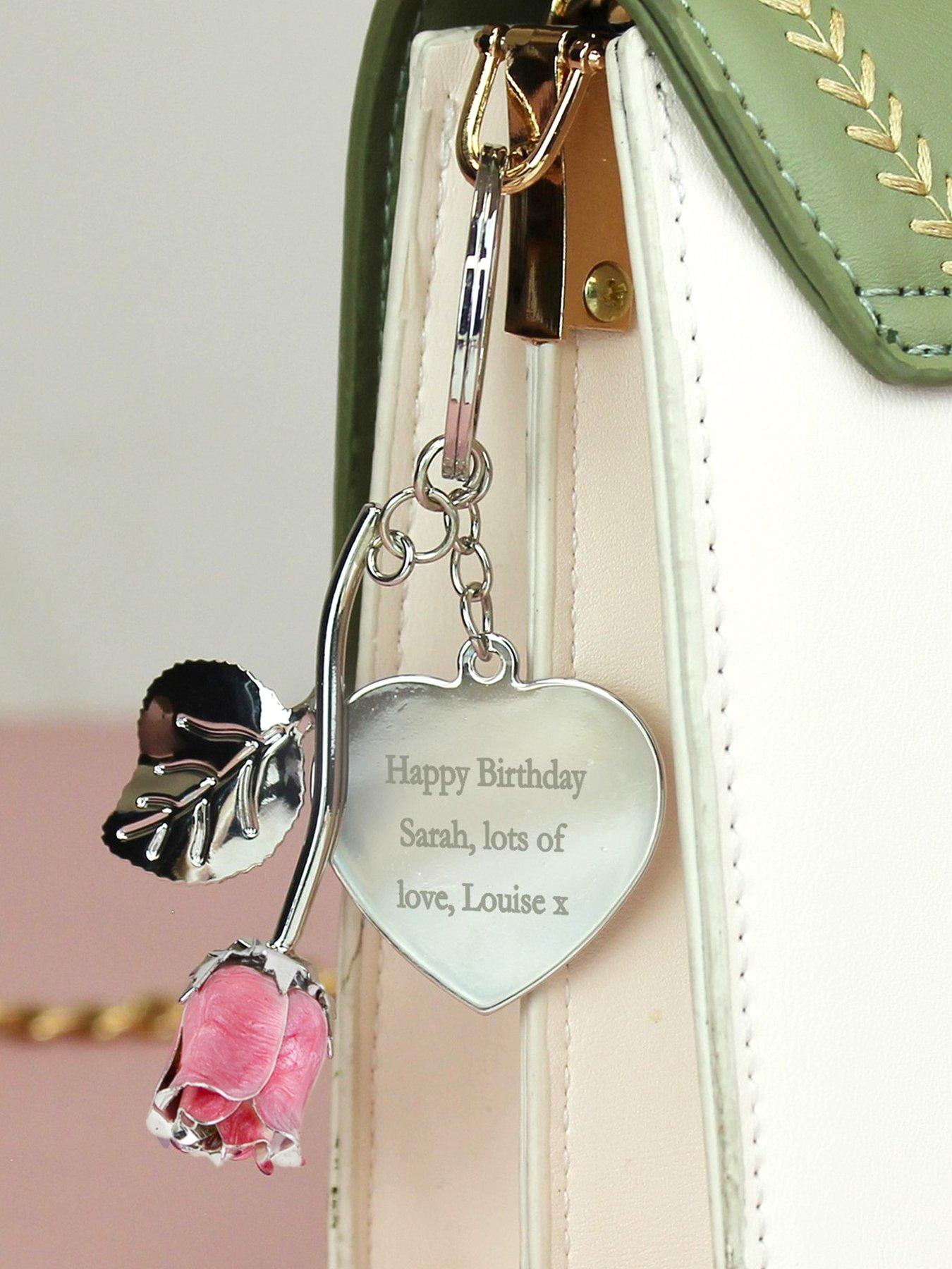 Image 2 of 4 of The Personalised Memento Company Personalised Pink Rose Keyring
