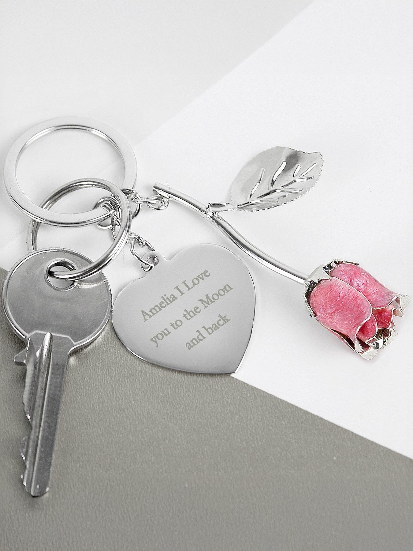 Image 3 of 4 of The Personalised Memento Company Personalised Pink Rose Keyring