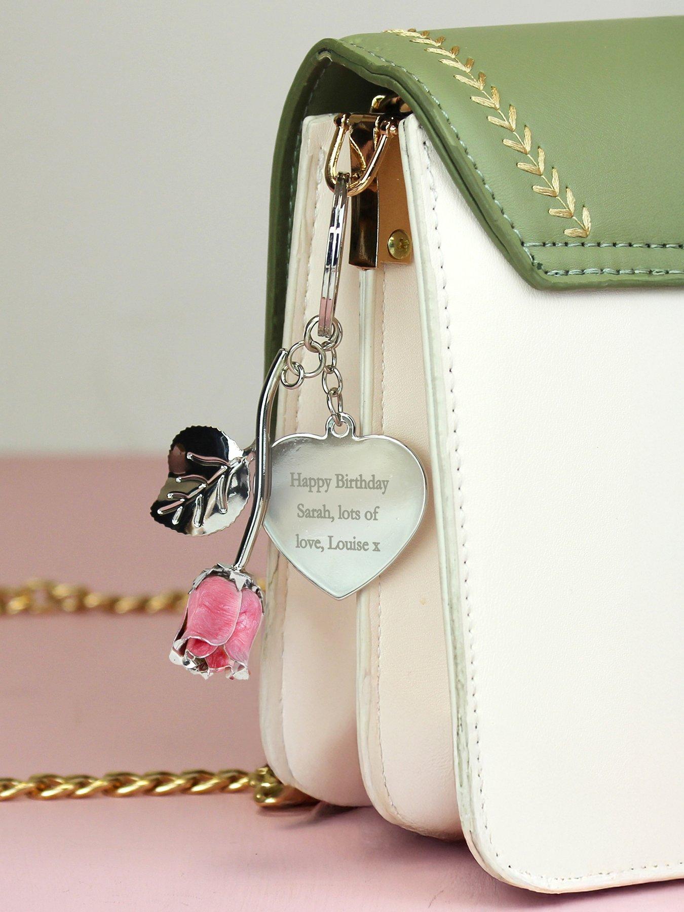 Image 4 of 4 of The Personalised Memento Company Personalised Pink Rose Keyring