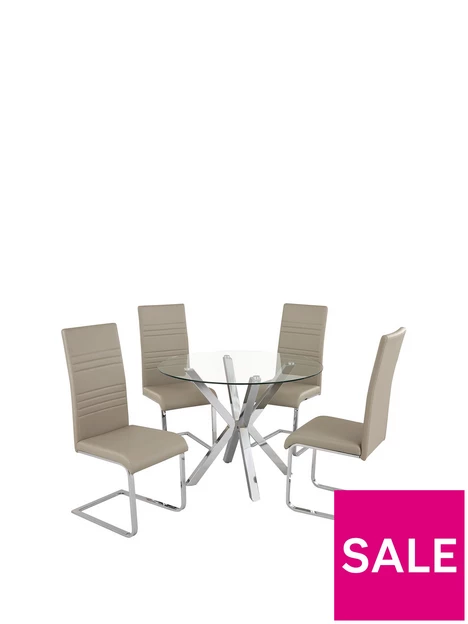 prod1088754016: Chopstick 100 cm Round Glass Dining Table + 4 Chairs