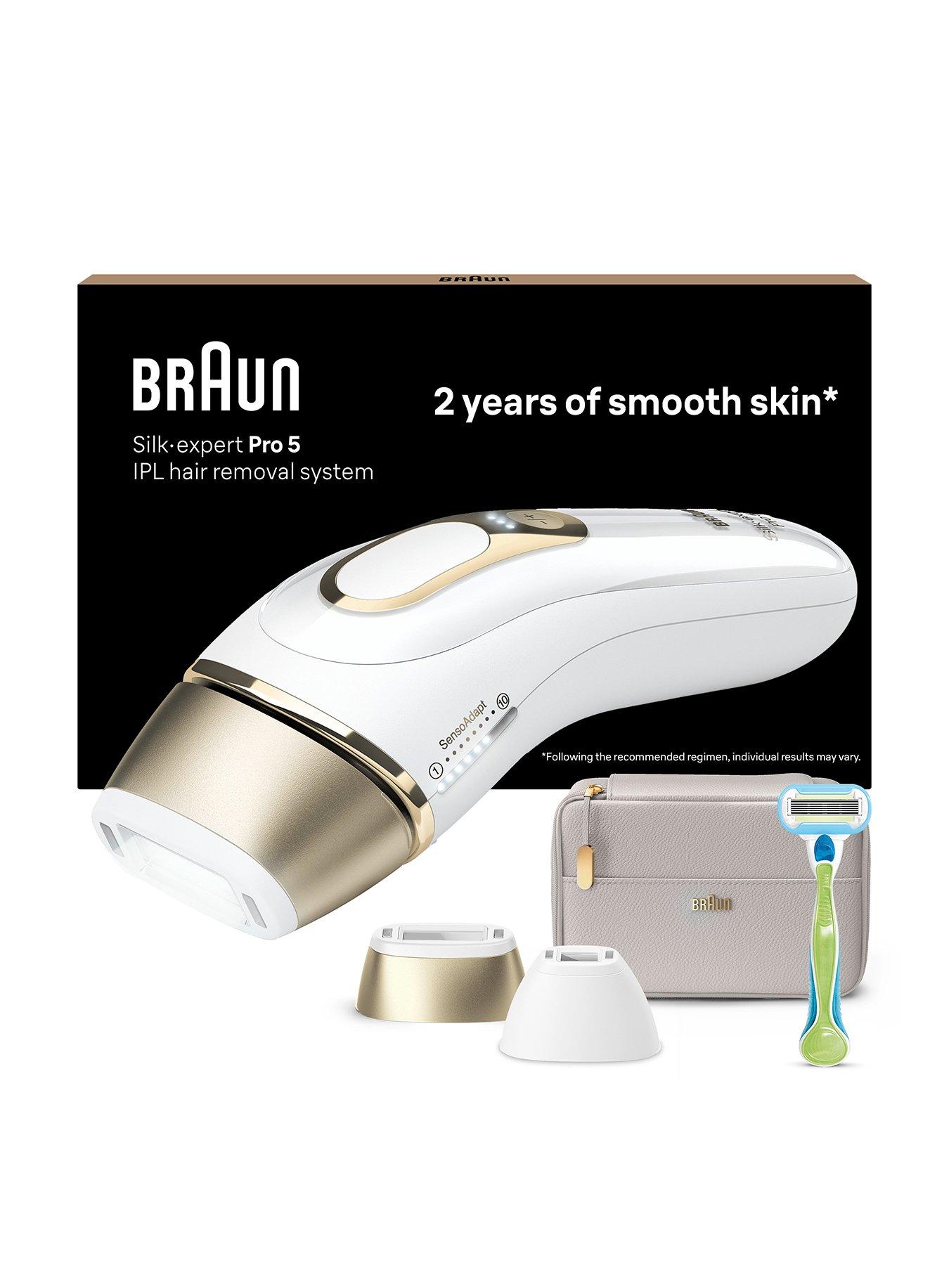 Image 1 of 7 of Braun IPL Silk-Expert Pro 5, At Home Hair Removal Device with Pouch PL5124&nbsp;- White/Gold