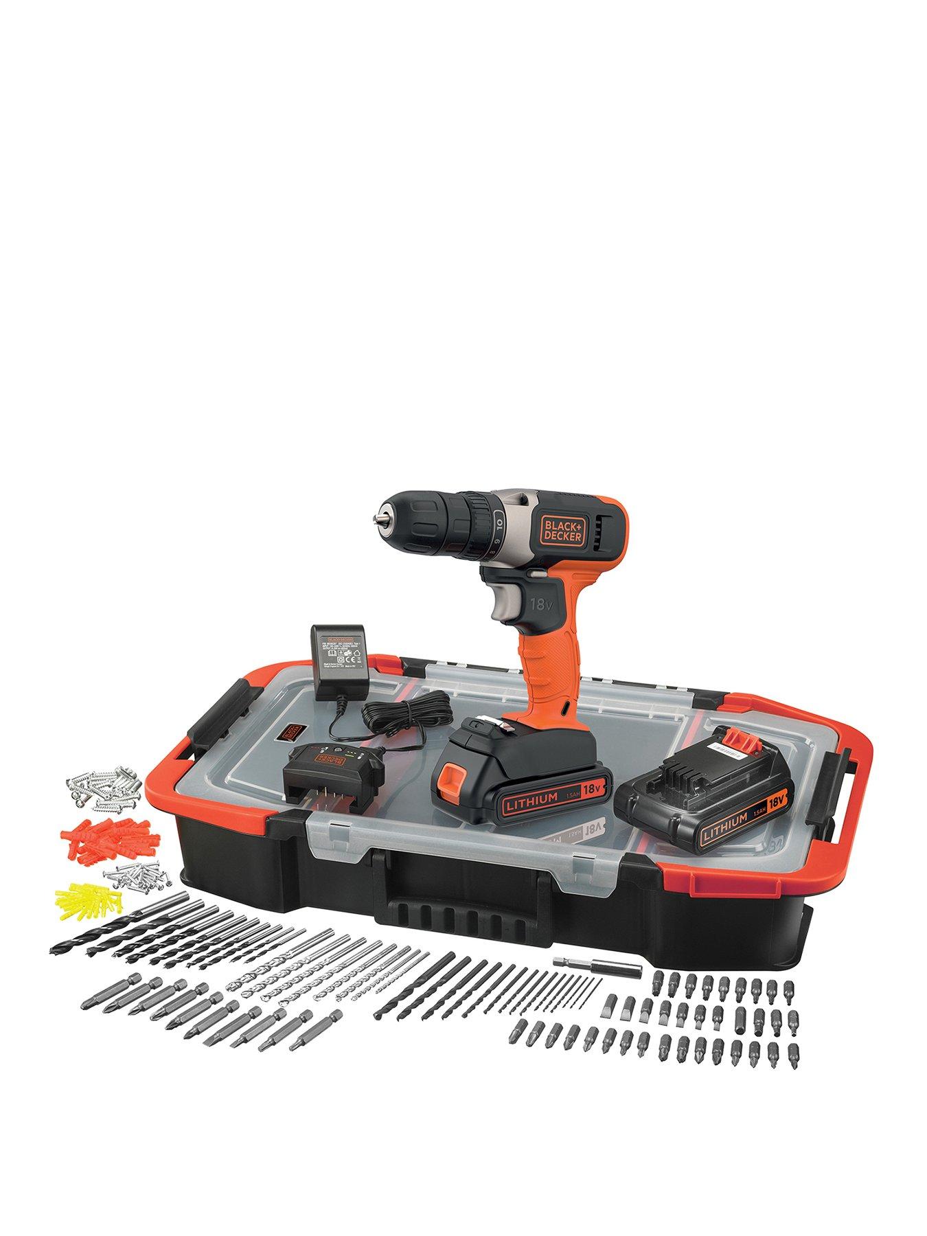 Black Decker 18V Lithium Ion Cordless Drill Drive with 2