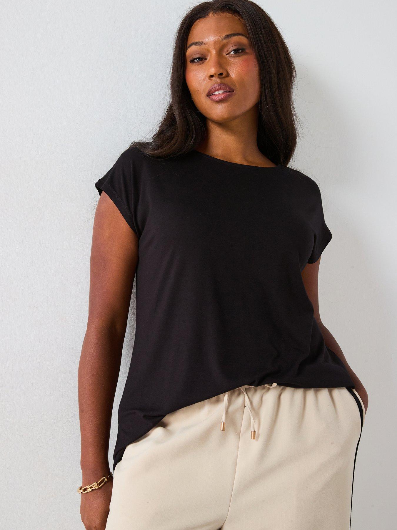 V by Very Curve Short Sleeve Batwing Viscose T-Shirt  - Black