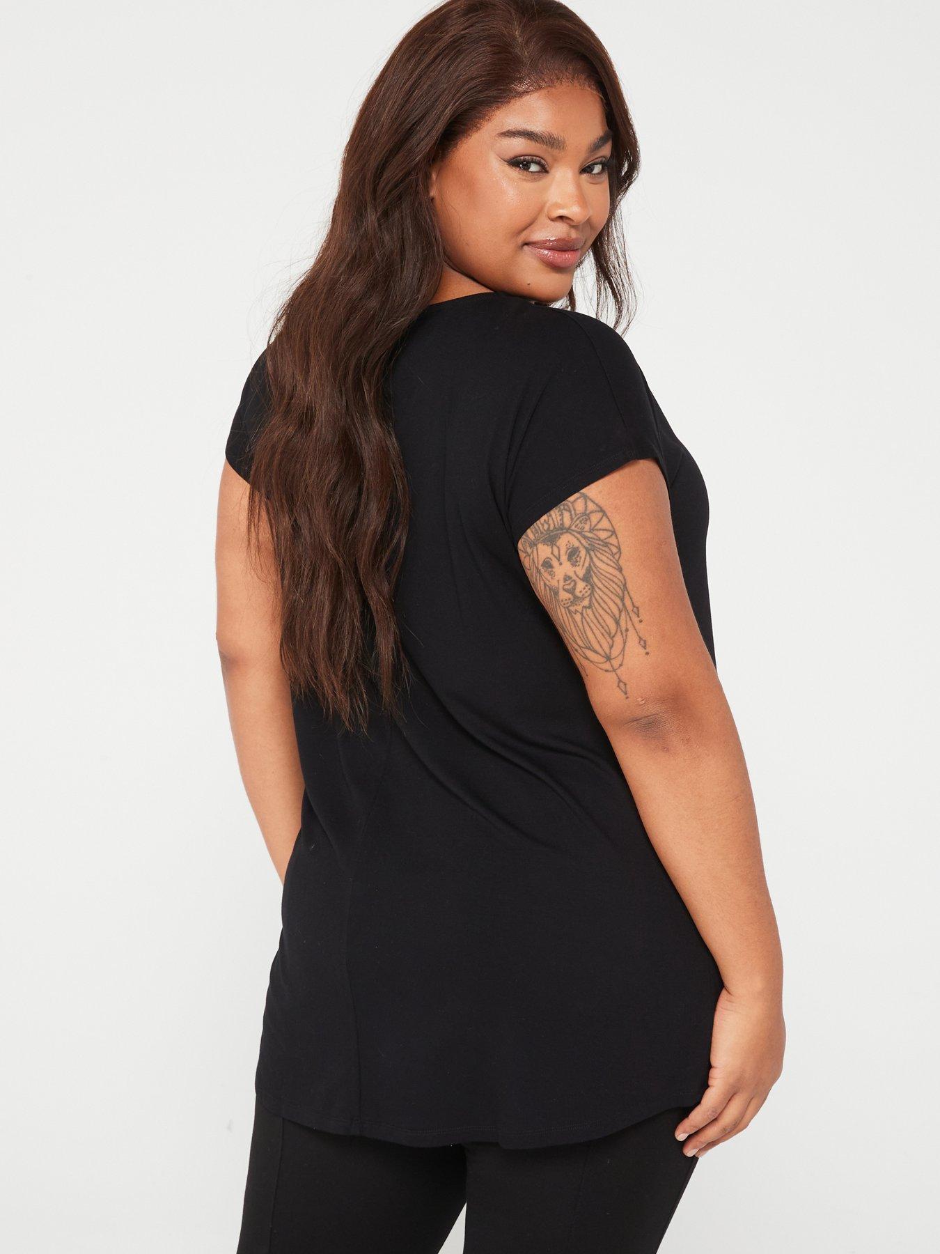Image 2 of 6 of V by Very Curve Short Sleeve Batwing Viscose&nbsp;T-Shirt&nbsp; - Black