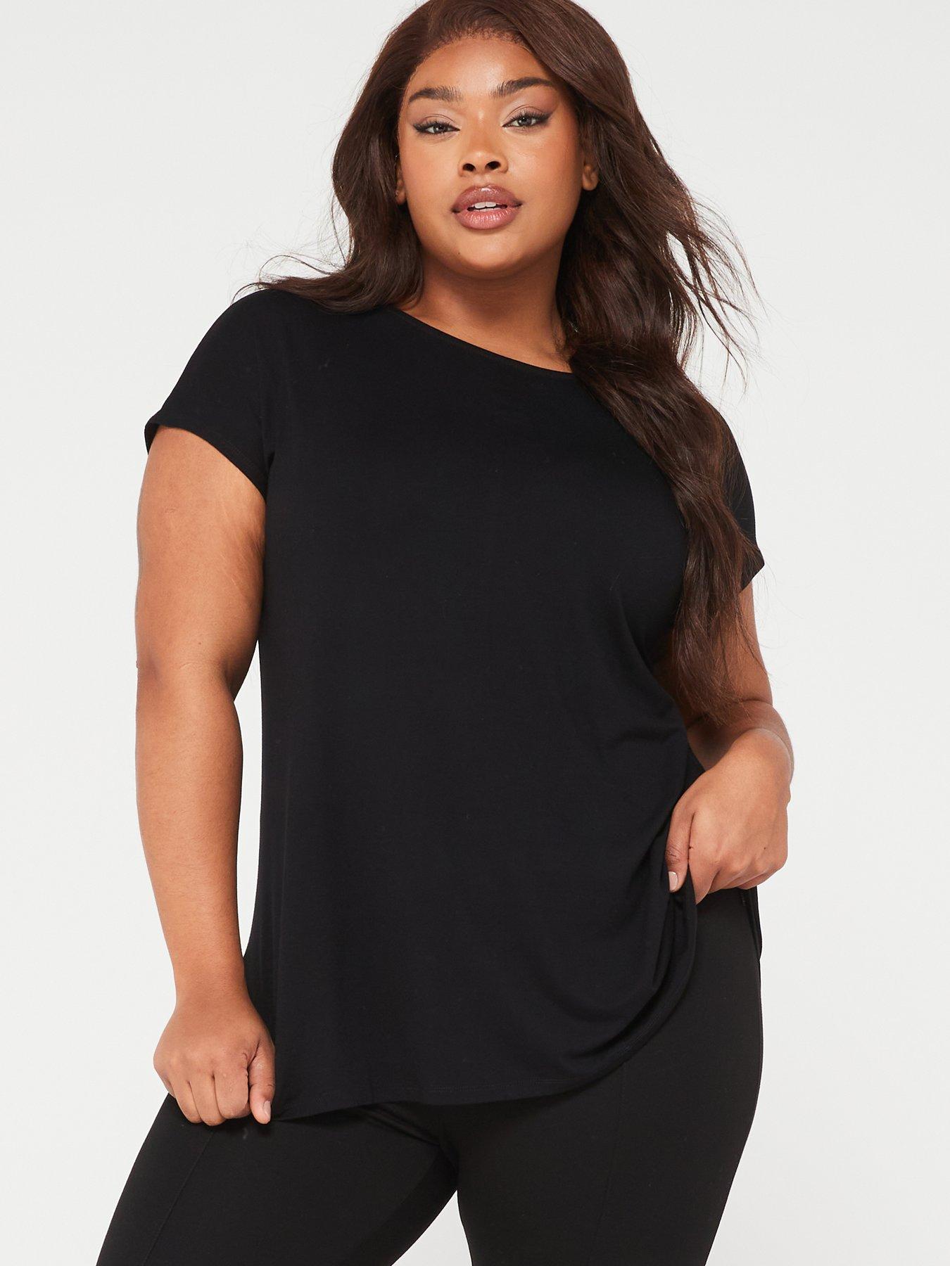 Image 4 of 6 of V by Very Curve Short Sleeve Batwing Viscose&nbsp;T-Shirt&nbsp; - Black