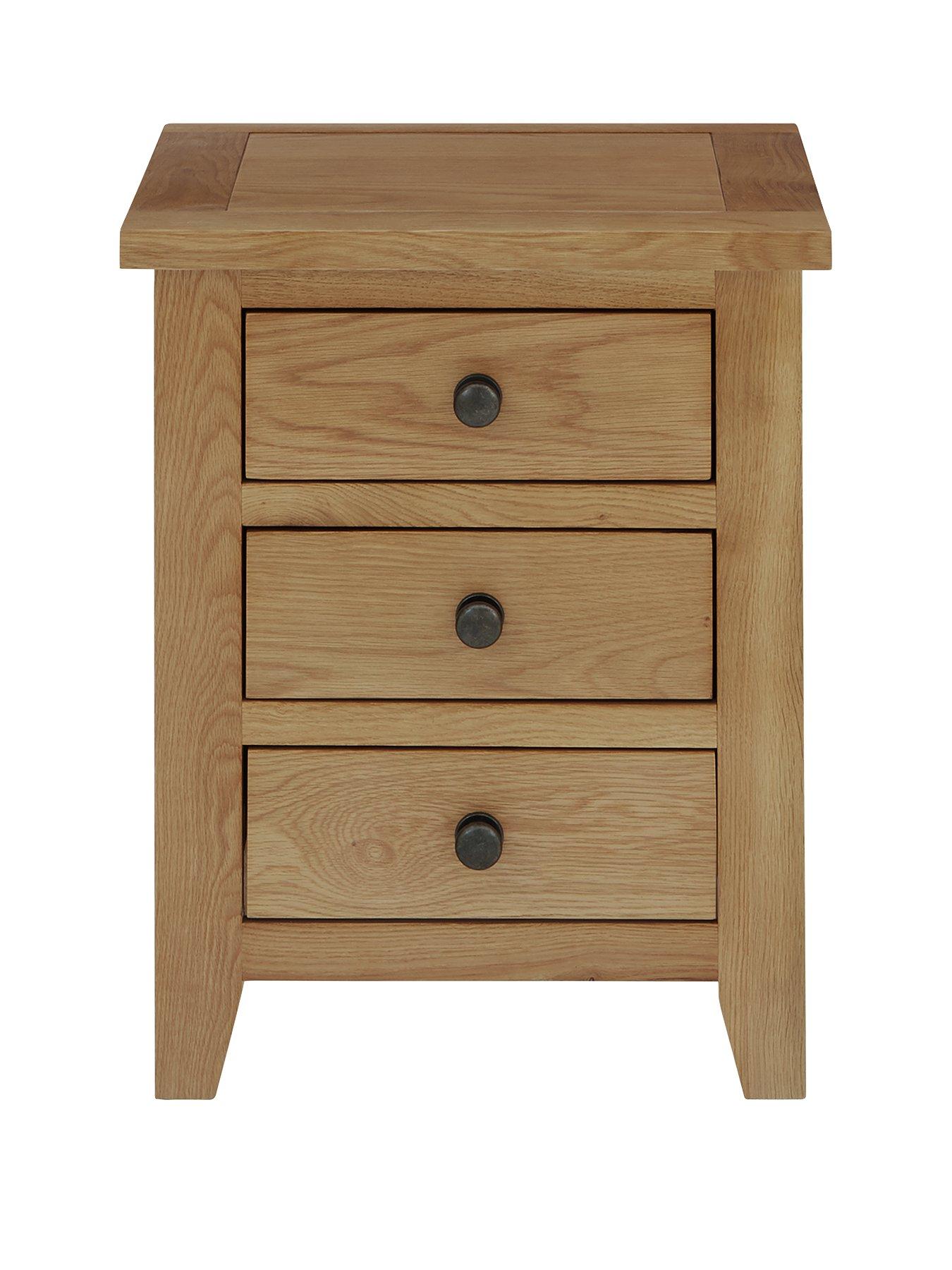 Image 1 of 5 of Julian Bowen Marlborough Ready Assembled 3 Drawer Solid Oak/Oak Veneer Bedside Cabinet