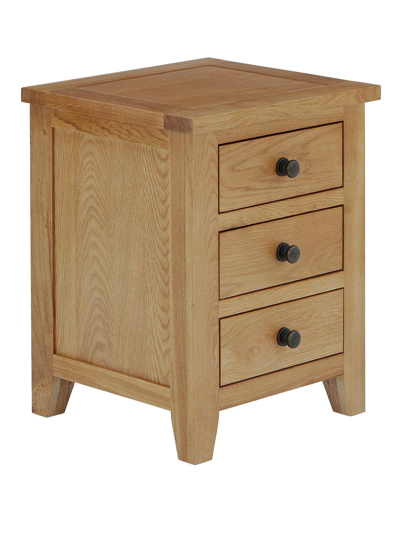 Image 2 of 5 of Julian Bowen Marlborough Ready Assembled 3 Drawer Solid Oak/Oak Veneer Bedside Cabinet