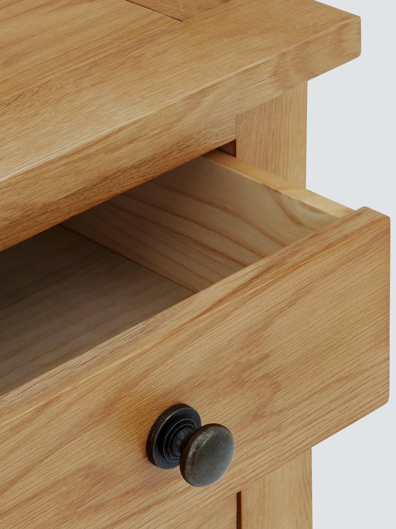 Image 4 of 5 of Julian Bowen Marlborough Ready Assembled 3 Drawer Solid Oak/Oak Veneer Bedside Cabinet