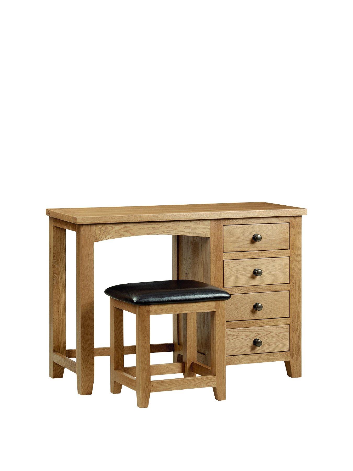 Image 1 of 3 of Julian Bowen Marlborough Ready Assembled&nbsp;Solid Oak/Oak Veneer Single Pedestal Dressing Table and Stool Set