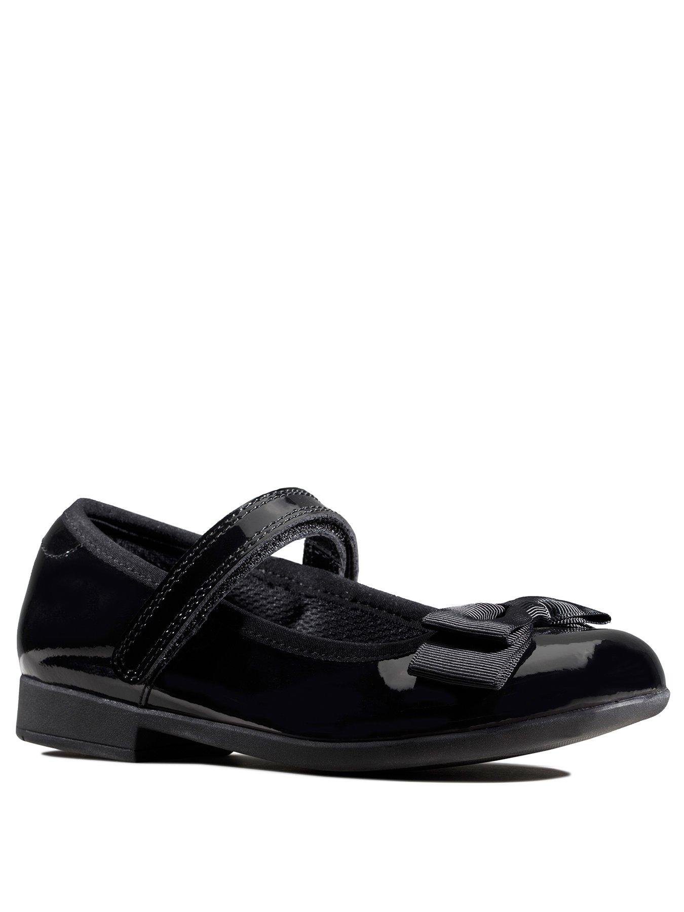Clarks Kid Scala Tap Patent Bow School Shoes - Black