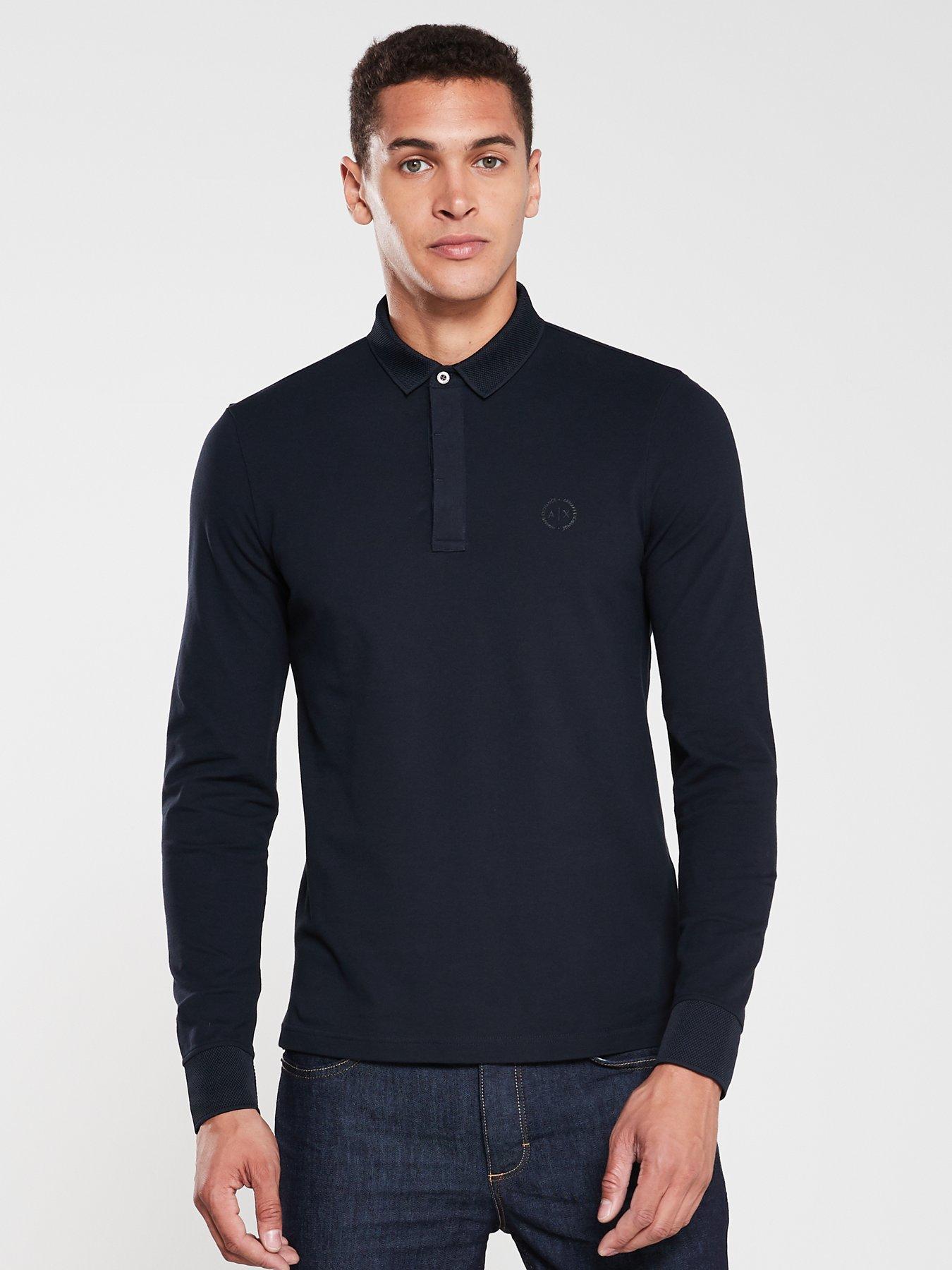 Image 1 of 4 of Armani Exchange Armani Exchange Long Sleeve Slim Fit Polo Shirt - Navy