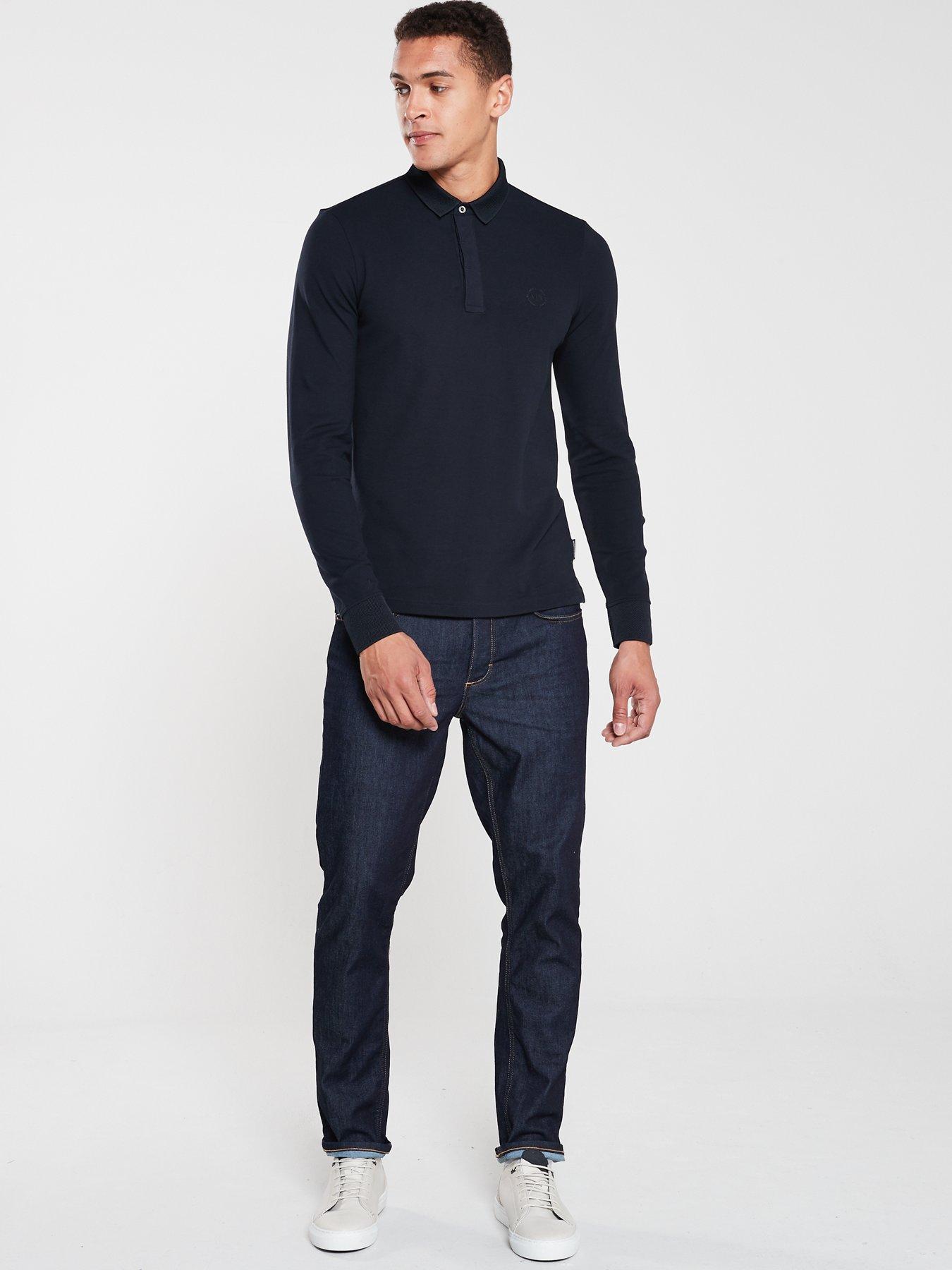 Image 3 of 4 of Armani Exchange Armani Exchange Long Sleeve Slim Fit Polo Shirt - Navy