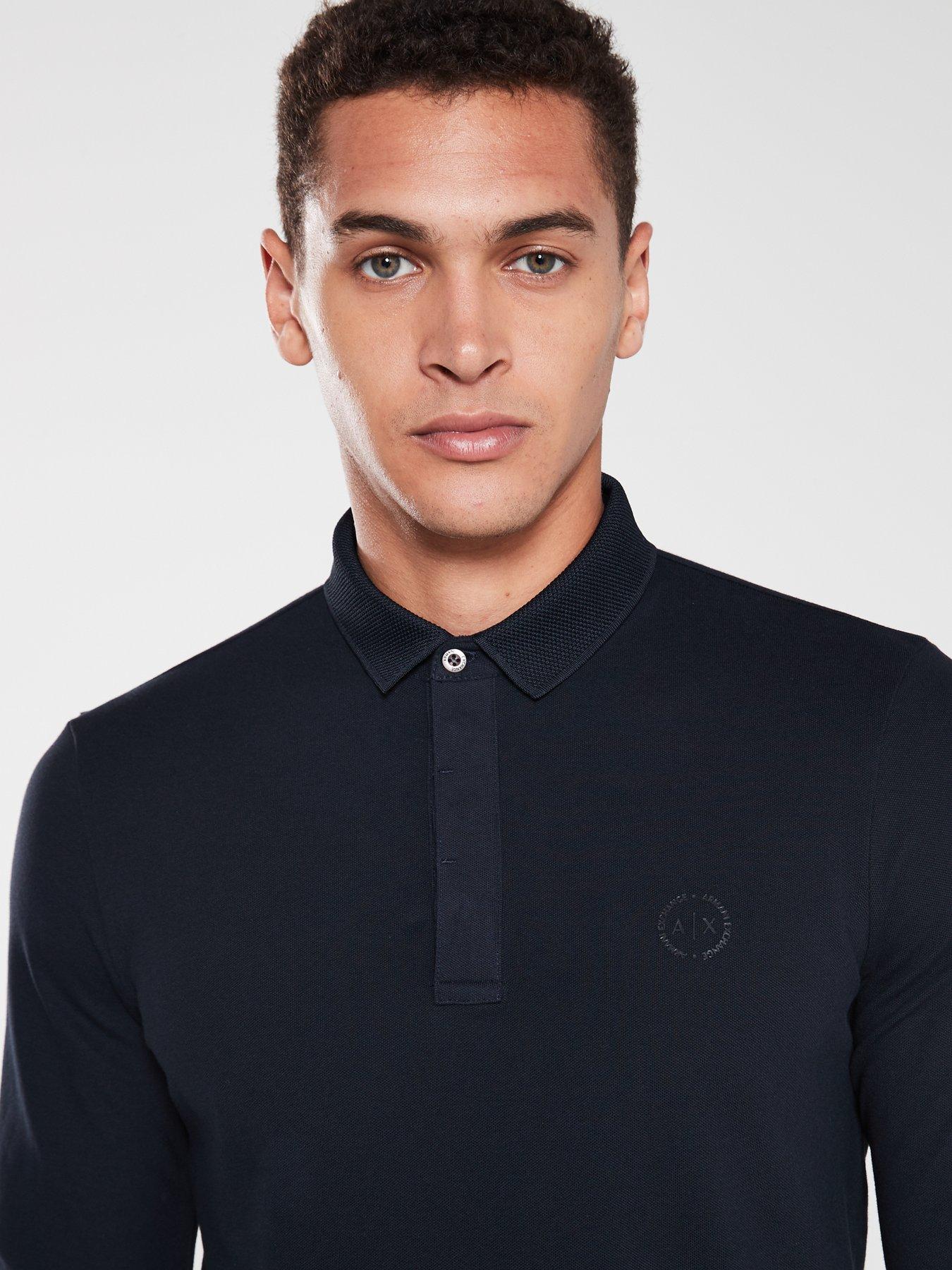 Image 4 of 4 of Armani Exchange Armani Exchange Long Sleeve Slim Fit Polo Shirt - Navy