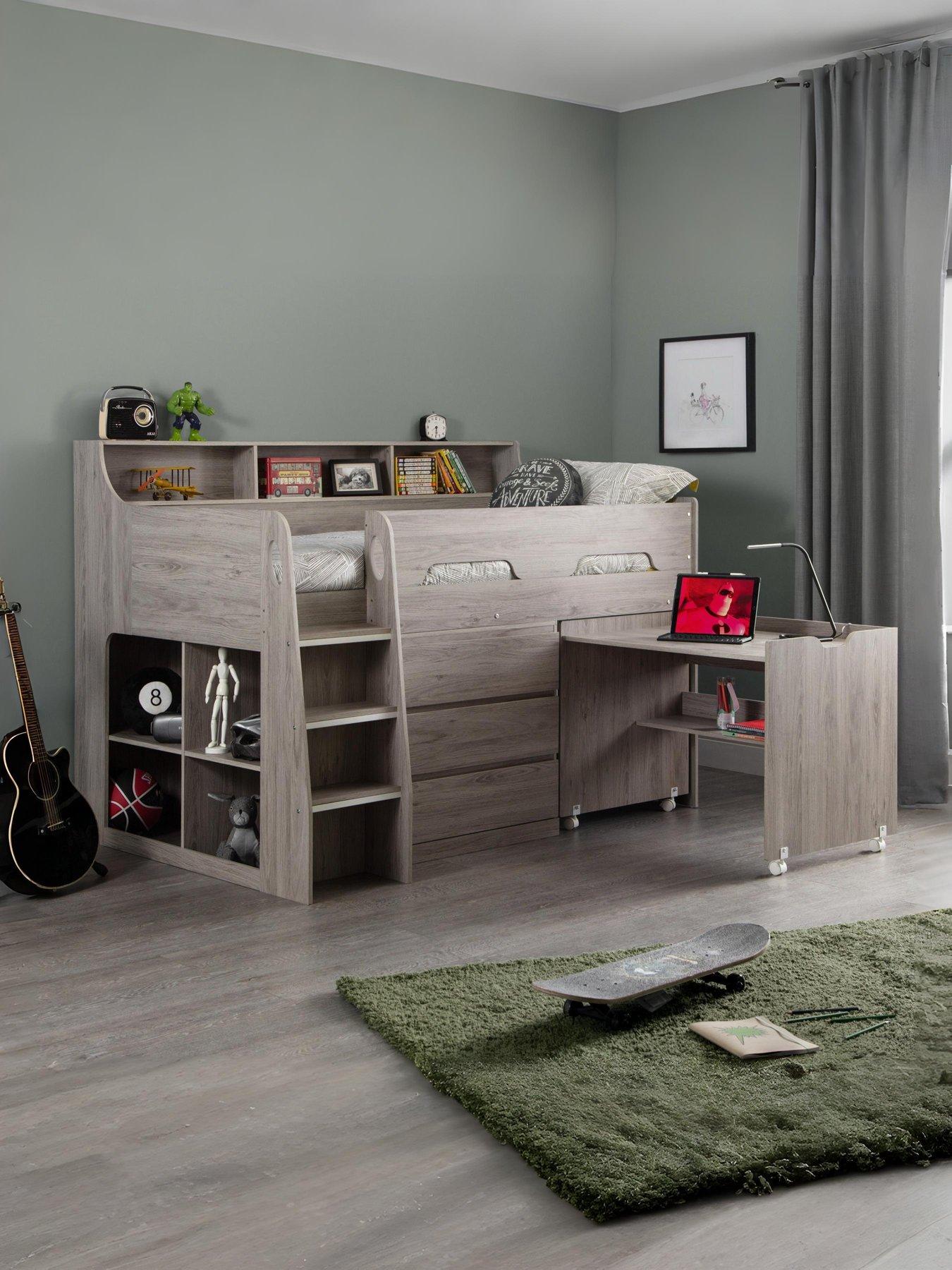 Julian Bowen Noah Midsleeper Bed with Storage and Desk - Grey